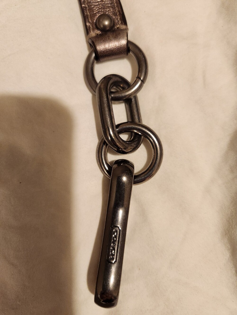Coach Kristin Metallic Pewter Gunmetal Leather Shoulder Strap with Matching Tag - Picture 4 of 7